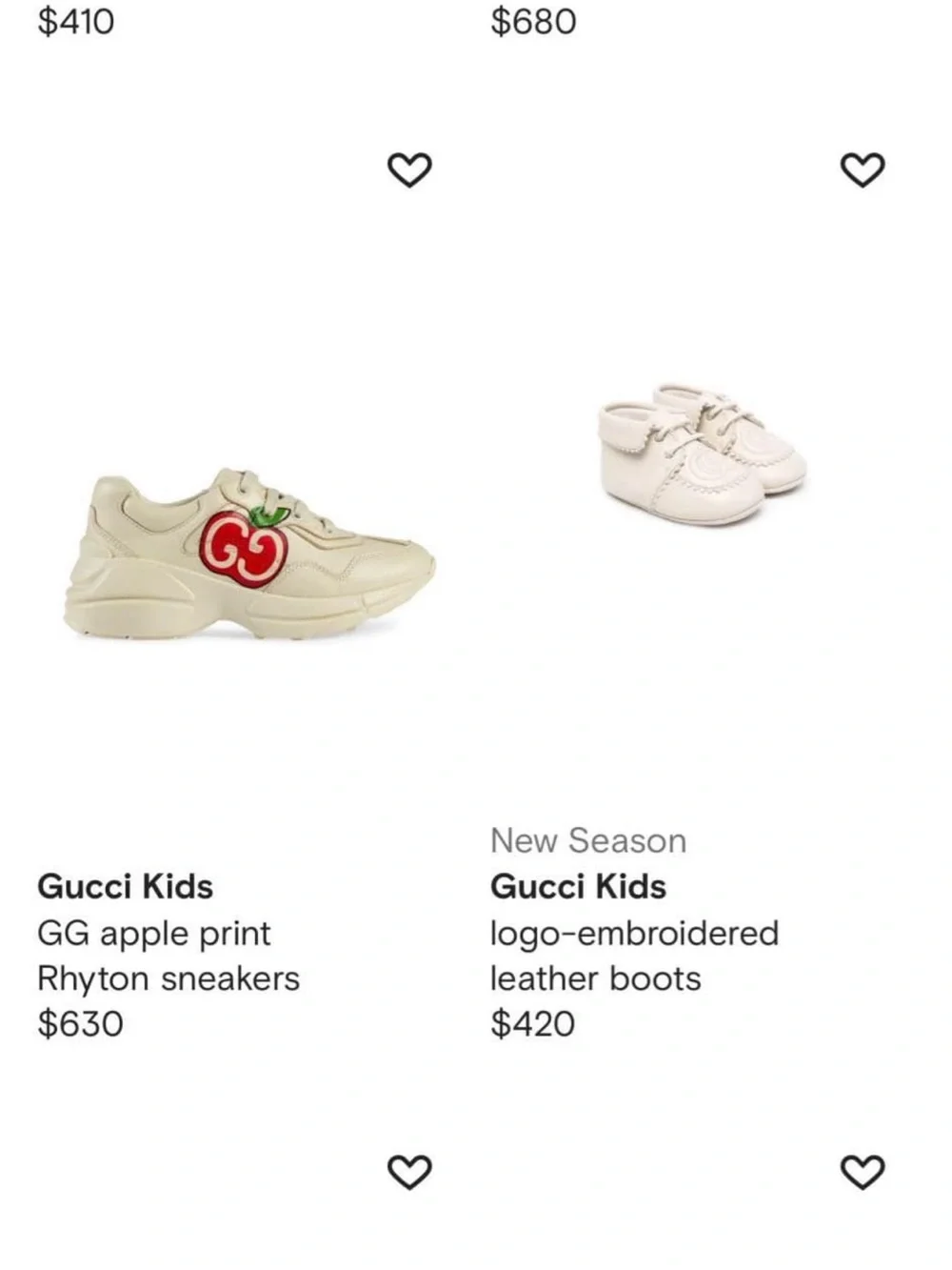 Gucci Cream Leather Kids Sneakers with Red Apple Logo